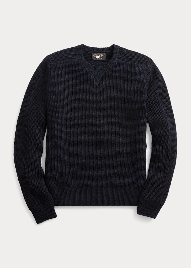 Sueter RRL Hombre Waffle-Knit Cashmere Jumper Chile Azul Marino DTRKX-1250